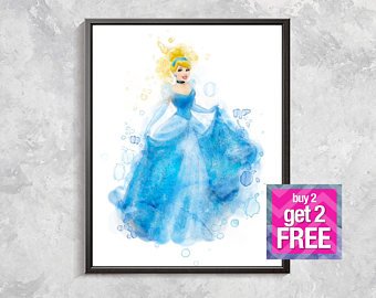 340x270 Cinderella Print Disney Princess Watercolor Cinderella Art Etsy