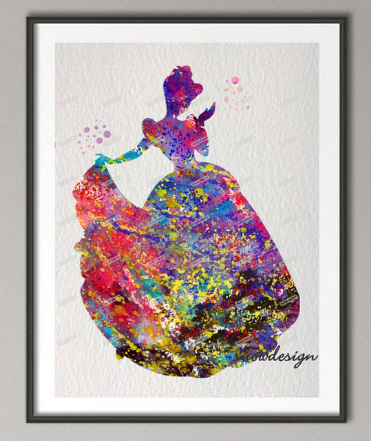 539x640 Diy Original Watercolor Princess Cinderella Canvas Painting Wall