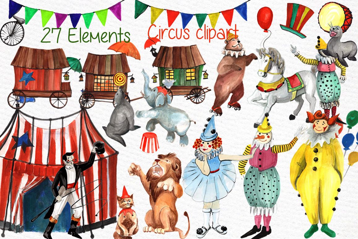 1158x772 Watercolor Circus Clipart