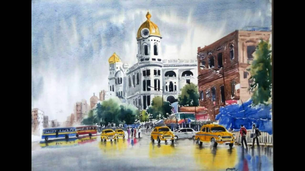 1280x720 Kolkata City Water Color Painting