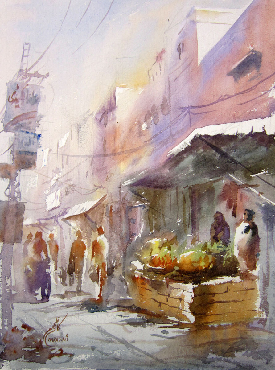 892x1200 Fruit Market Watercolor Cityscape (M Kazmi)
