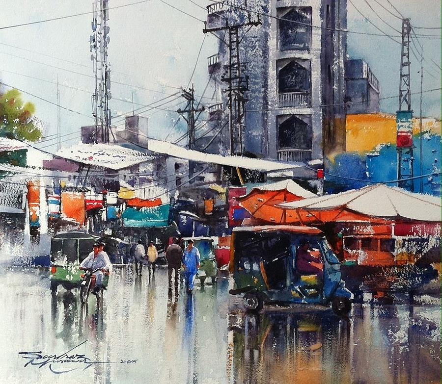 900x783 Untitled, Watercolor On Paper Cityscape By Sarfraz Musawir