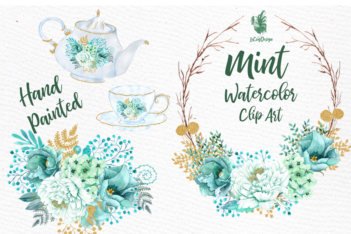 1162x775 Mint Watercolor Clipart Watercolor Flowers Wedding Clipart By