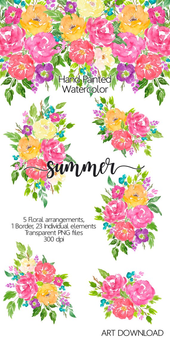 570x1140 Watercolor Flower Clipart Watercolor Flowers Floral Etsy