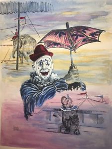 225x300 Listed Artist George Crionas Clown Circus Original Mixed