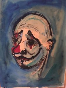 225x300 Original Watercolor 1959 Clown Signed Happy Thoughts Listed