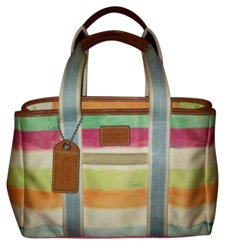748x814 Coach Hampton Weekend Stripes Satchelpursehand Bag~10025 Rainbow