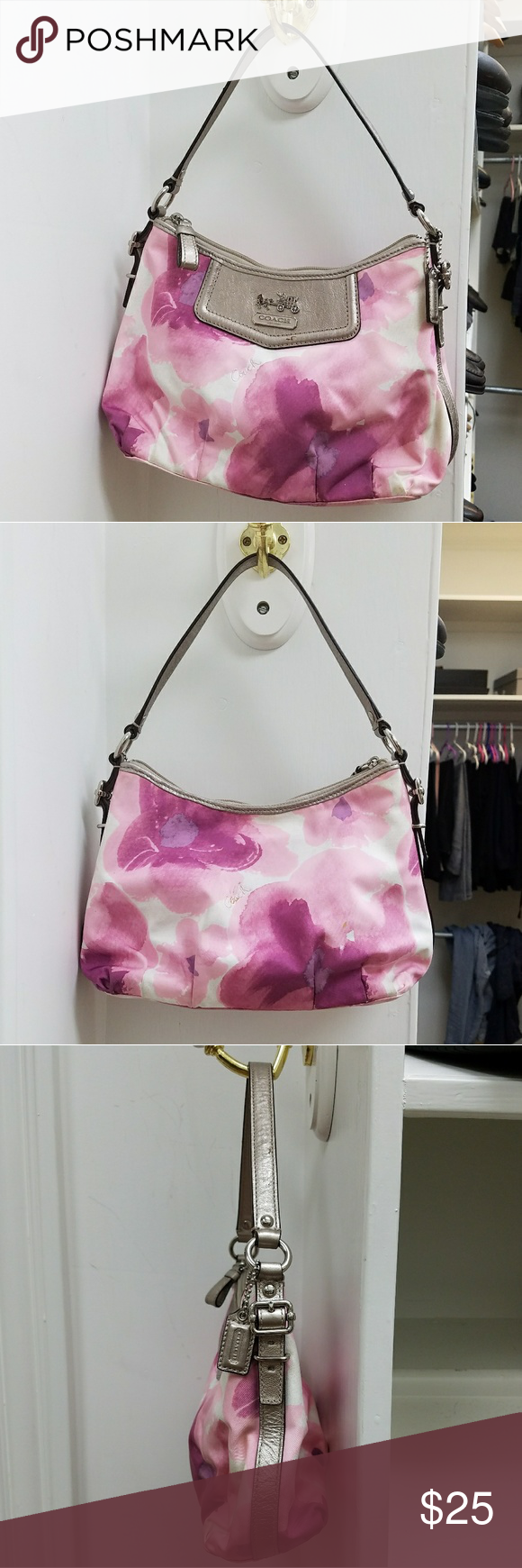 580x1740 Coach Watercolor Floral Print Purse Small Handbag. Pink, Purple