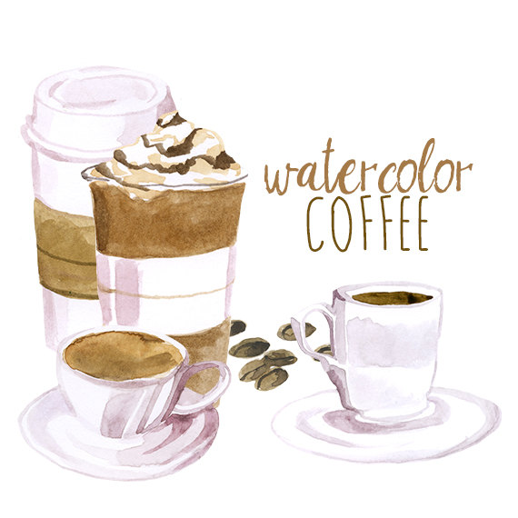 570x570 Watercolor Coffee Clip Art, Artistic Late Clipart, Cappuccino