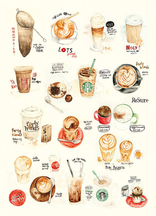 500x691 Watercolor Illustration Coffee Collection Print By Thelilyx