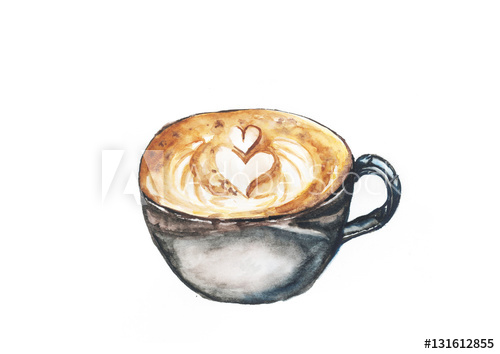 500x354 Coffee, Watercolor Painting Isolated On White Background