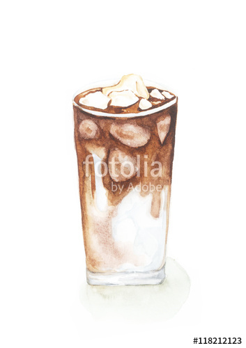 353x500 Ice Coffee, Watercolor Painting Isolated On White Background