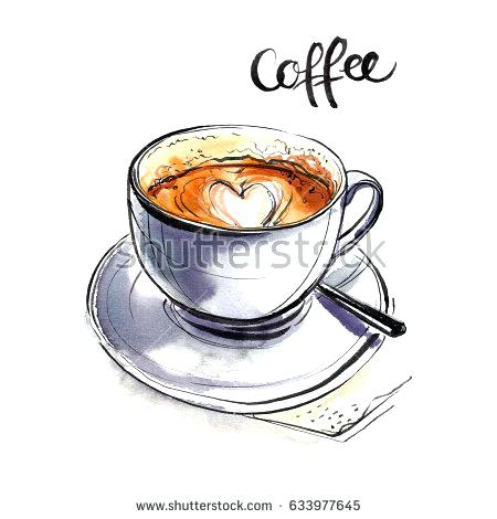 450x470 Coffee Cup Painted With Watercolors On White Background The Drink