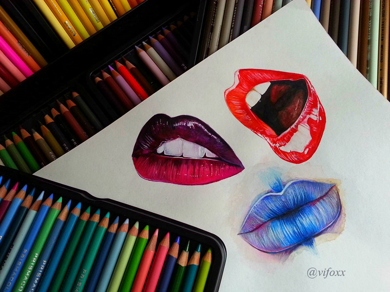 800x600 Lips Watercolor. Colored Pencils. Realistic By Vifoxx Art
