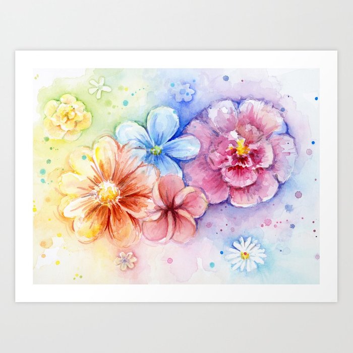 700x700 Colorful Watercolor Flowers Art Print By Olechka Society6