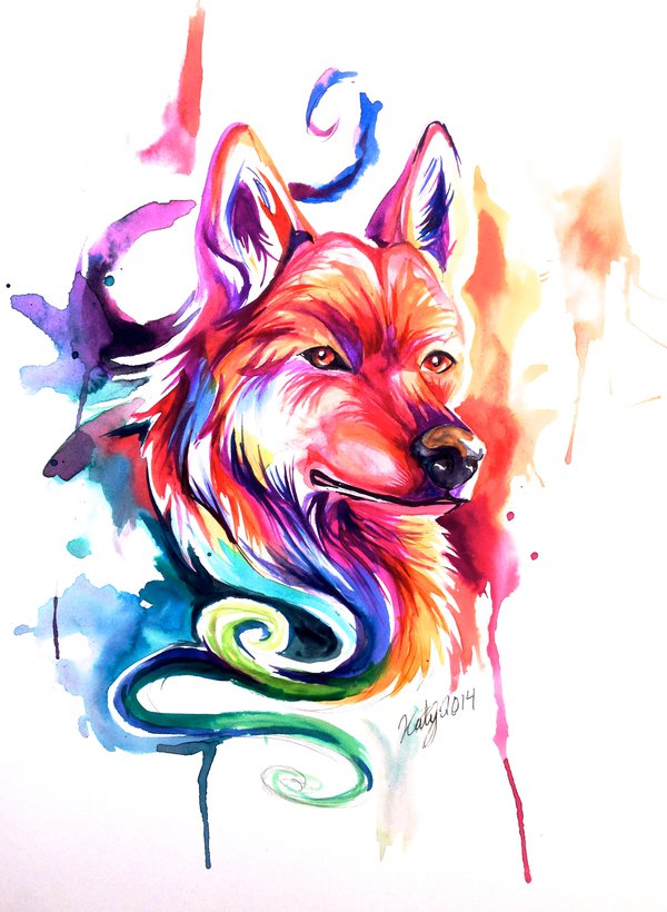 600x820 Colorful Watercolor Wolfdog By Lucky978