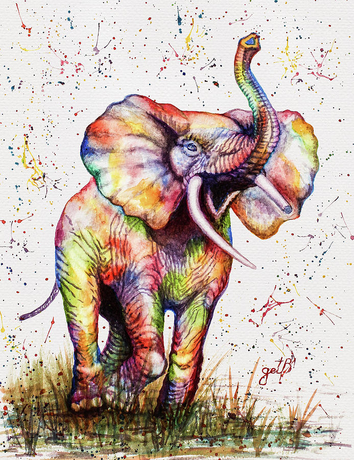 693x900 Colorful Watercolor Elephant Painting By Georgeta Blanaru
