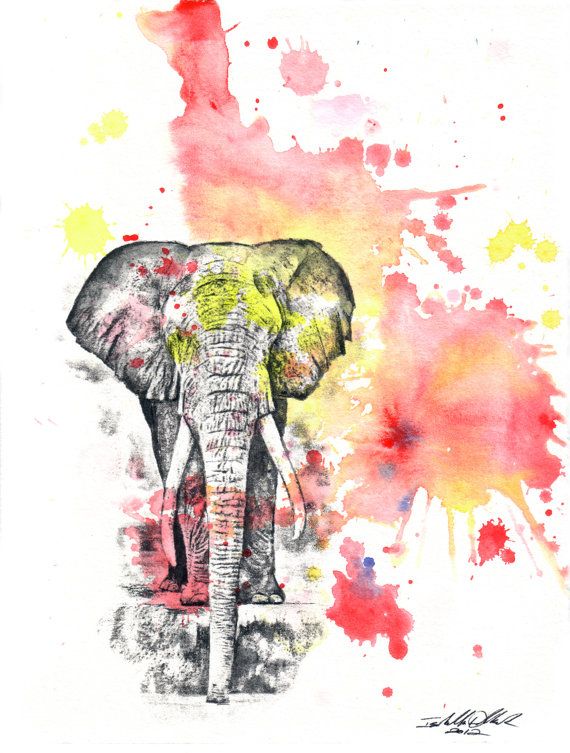570x753 Elephant Art Animal Poster Print From Original Watercolor Painting