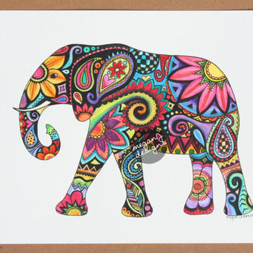 354x354 Original Watercolor Ink Elephant Painting From Meganjdesigns