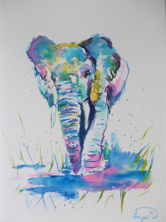570x760 Original Elephant Watercolor Paintingabstract Etsy