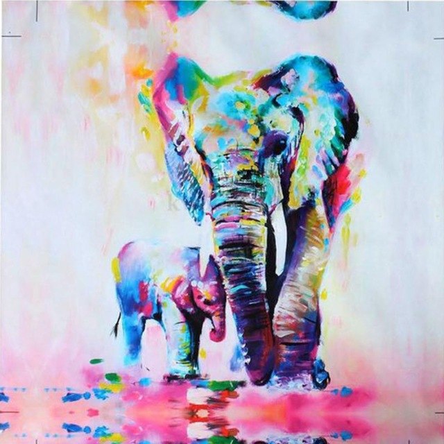 640x640 5050cm Watercolor Elephant Inkjet Frameless Canvas Art Paintings