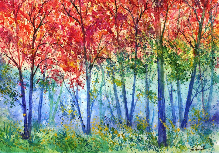 721x503 Colorful Watercolor Paintings Of Radiant Trees In Nature