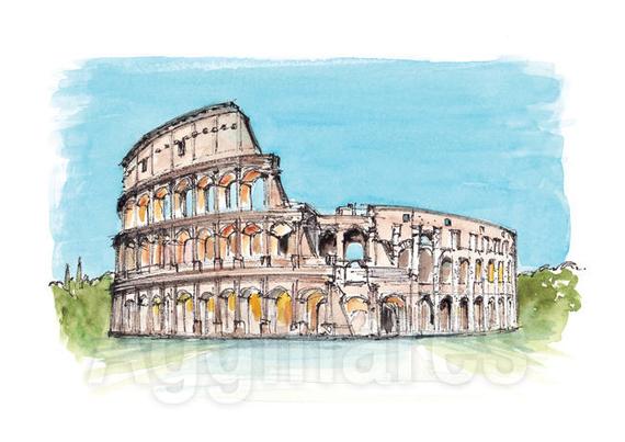 570x403 Rome Colosseum Italy Art Print From An Original Watercolor Etsy