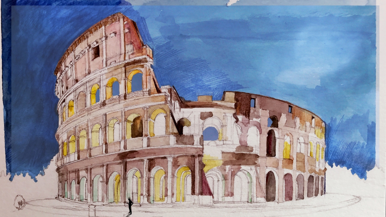 1280x720 Unfinished )colosseum Watercolor Sketch