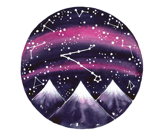 570x475 Pisces Constellation Original Watercolor Painting Star Chart Art