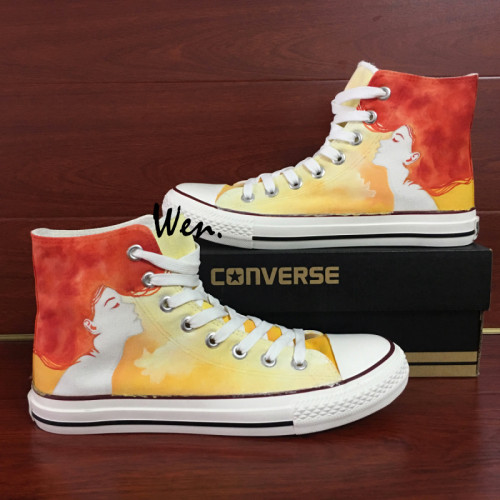 500x500 Woman Converse Hand Painted Shoes Watercolor Red Hair Lady