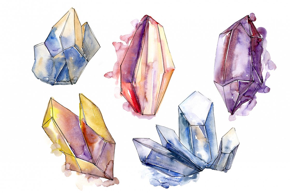 1200x800 Cool Crystals Png Watercolor Set