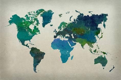 473x315 World Map Watercolor (Cool) Prints