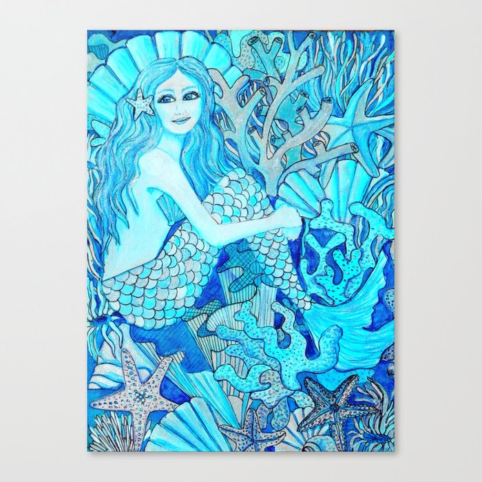 700x700 Mermaid Watercolor Coral Reef Canvas Print By Magentarose Society6