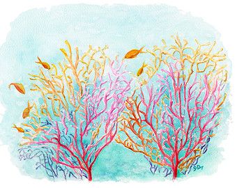 340x270 Coral Reef Murals Nursery Sea Coral 13x19 Watercolor Painting