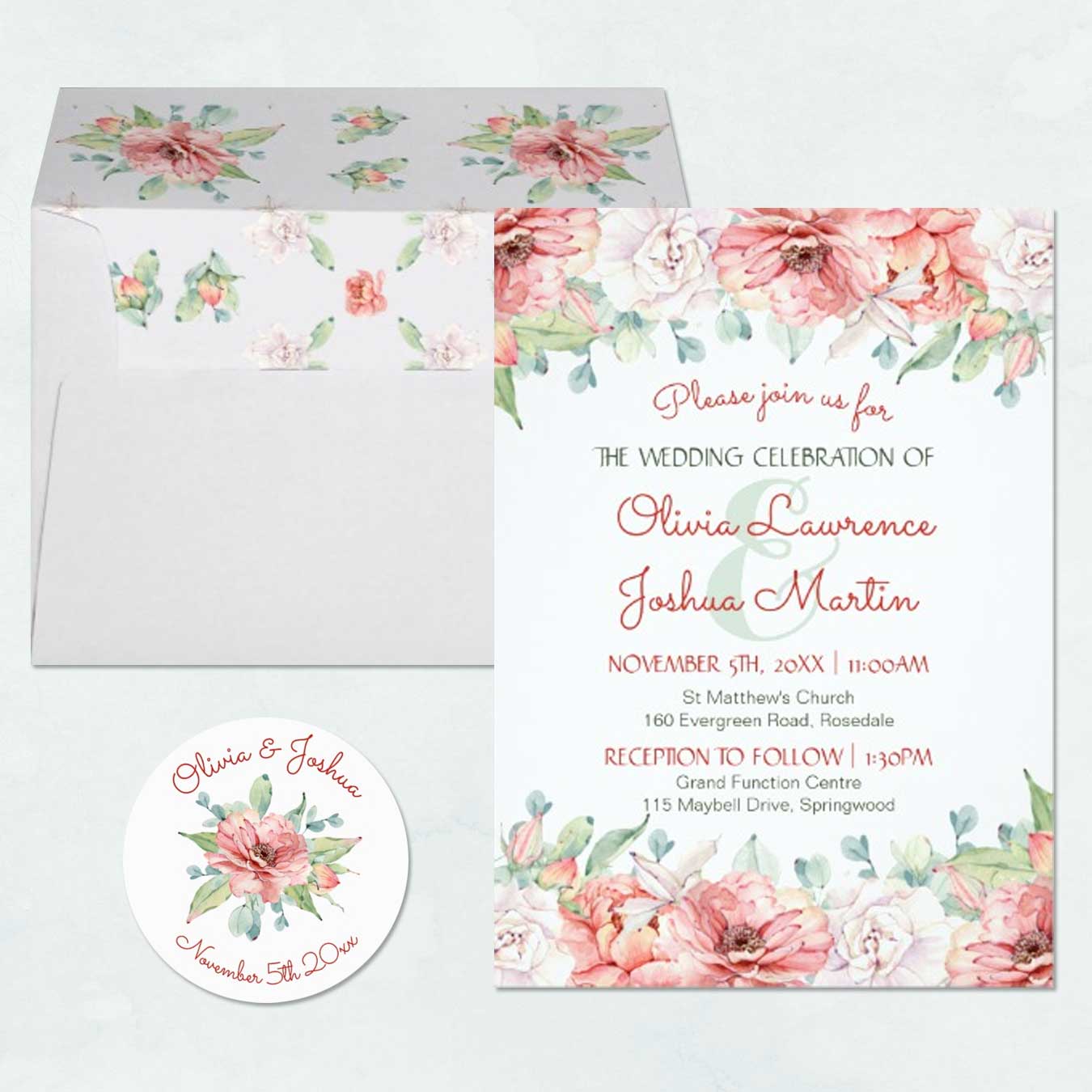 1350x1350 Watercolor Floral Wedding Invitation Suite With Flowers Amp Foliage