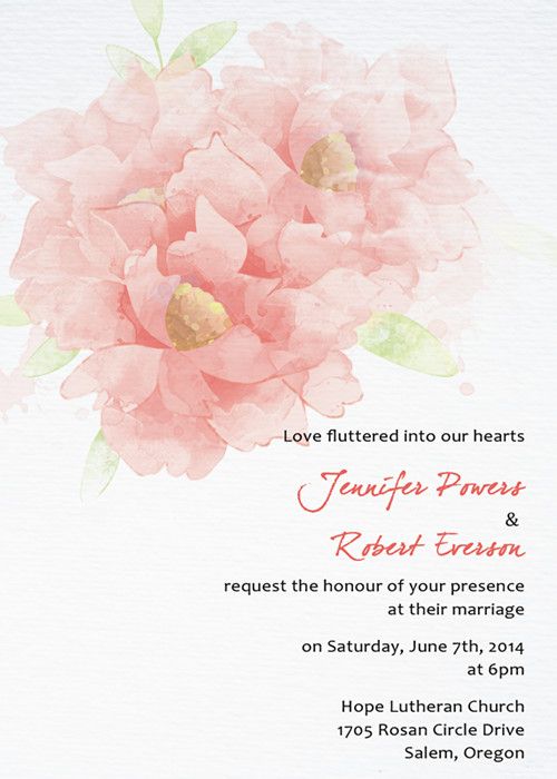 500x700 Cheap Coral Watercolor Flower Spring Wedding Invitations Ewi375