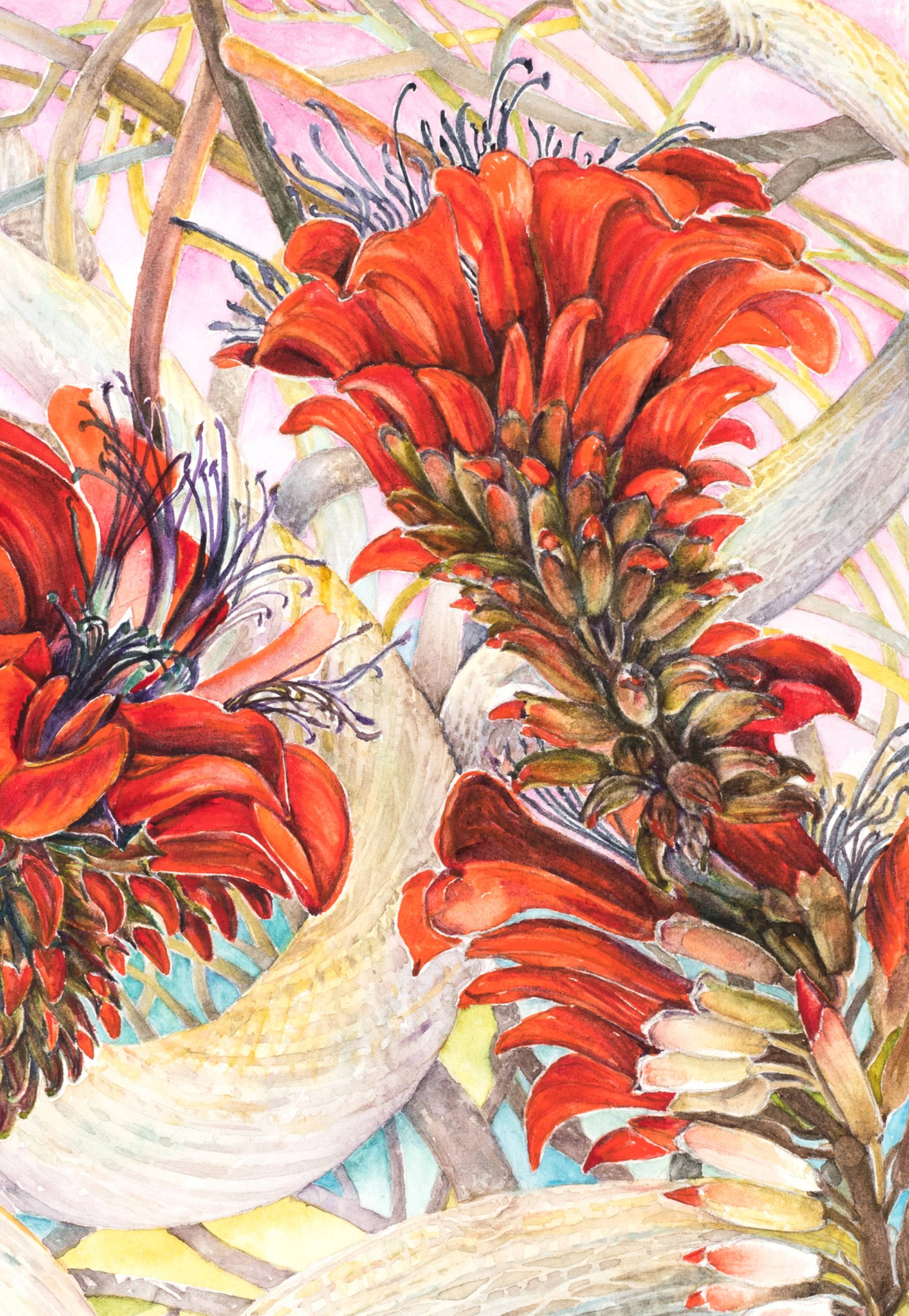 1920x2777 Coral Tree Watercolor (Erythrina Caffra) Painting By Dorte