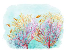 236x188 Coral Watercolor, No.4 Sea Coral, Coral Painting, Wall Art, Coral