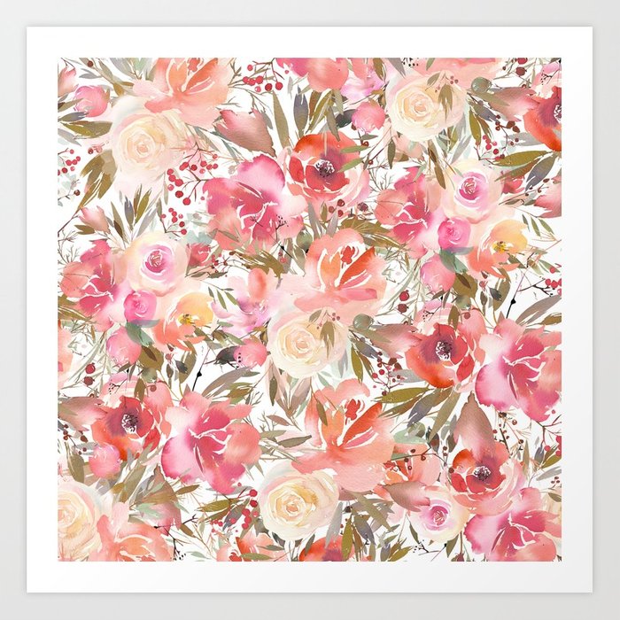 700x700 Blush Pink Coral White Watercolor Hand Painted Roses Flowers Art