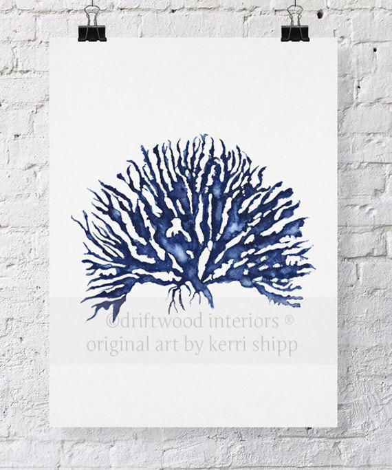 570x683 Sea Coral Iv In Denim Blue Watercolor Print 11x14 Blue Coral Etsy