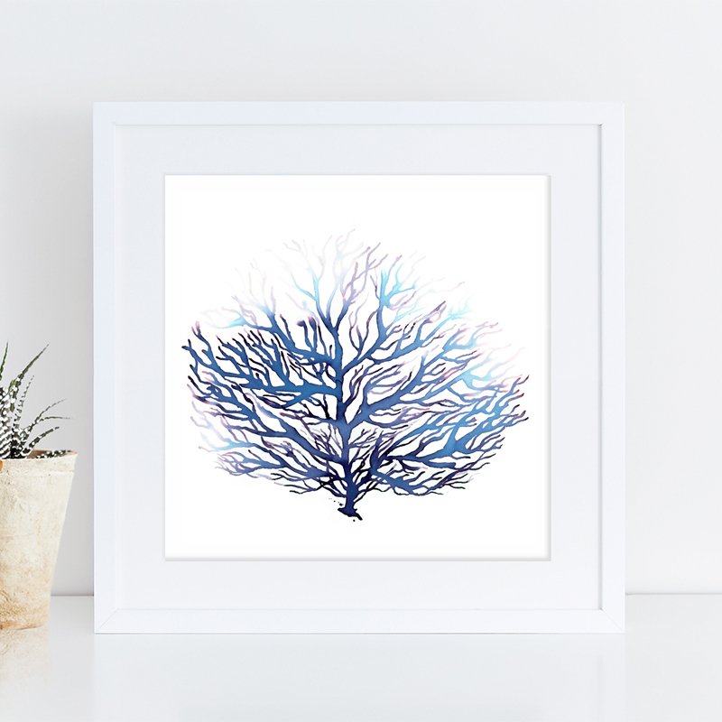 800x800 Blue Coral Watercolor Print, Ocean Art, Sea Decor Waves