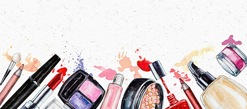 800x354 Handpainted Watercolor Background Makeup Cosmetics, Beauty