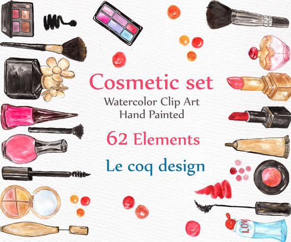 570x475 Watercolor Makeup Clipart Cosmetic Clip Art Etsy