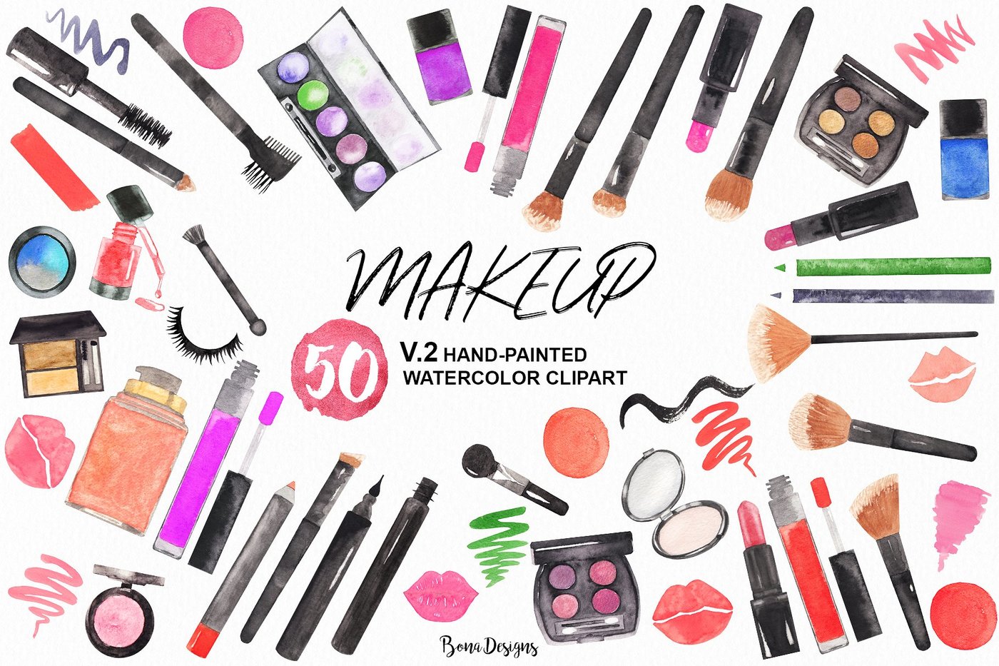 1400x933 Watercolor Makeup Cosmetic Bundle By Bonadesigns