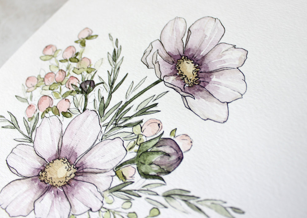 1000x712 Watercolor Cosmos Flowers Original Watercolor Botanical