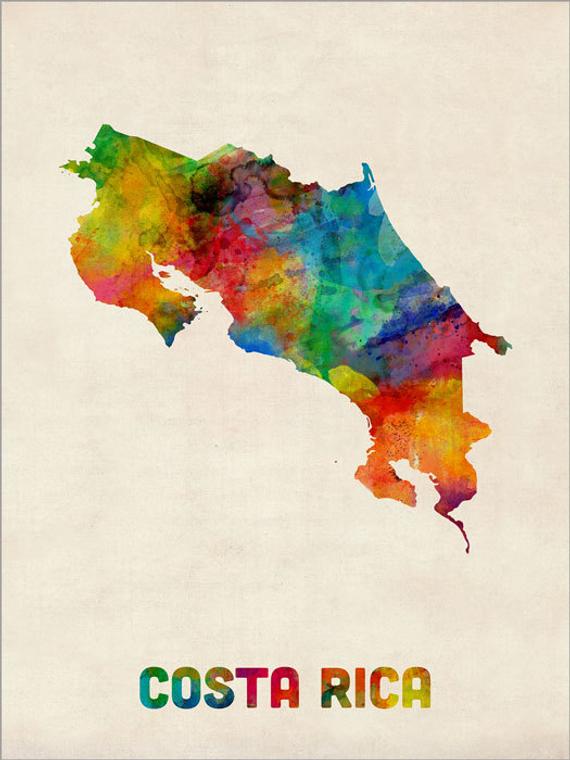 570x760 Costa Rica Watercolor Map Art Print 1034 Etsy