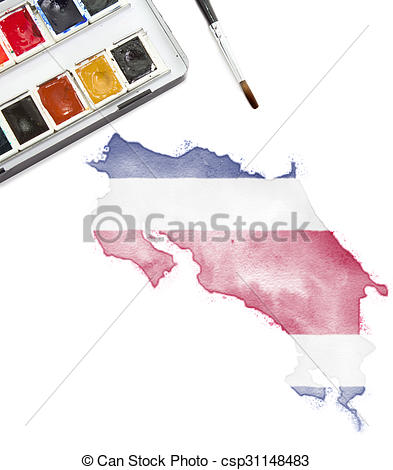 393x470 Watercolor Painting Of Costa Rica In The National Colors.(Series