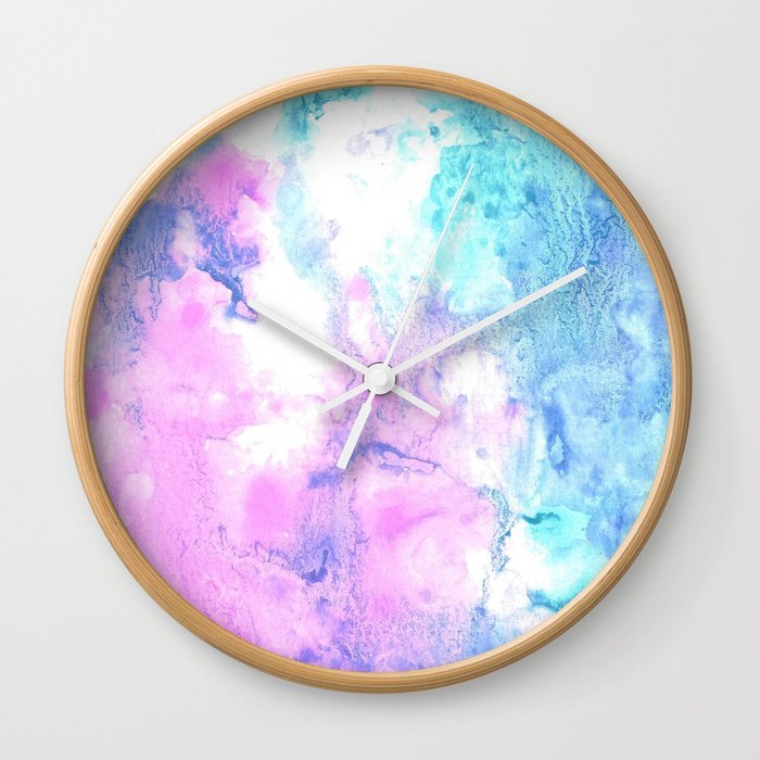 700x700 Cotton Candy Watercolor Abstract Wall Clock By Creamandsugar