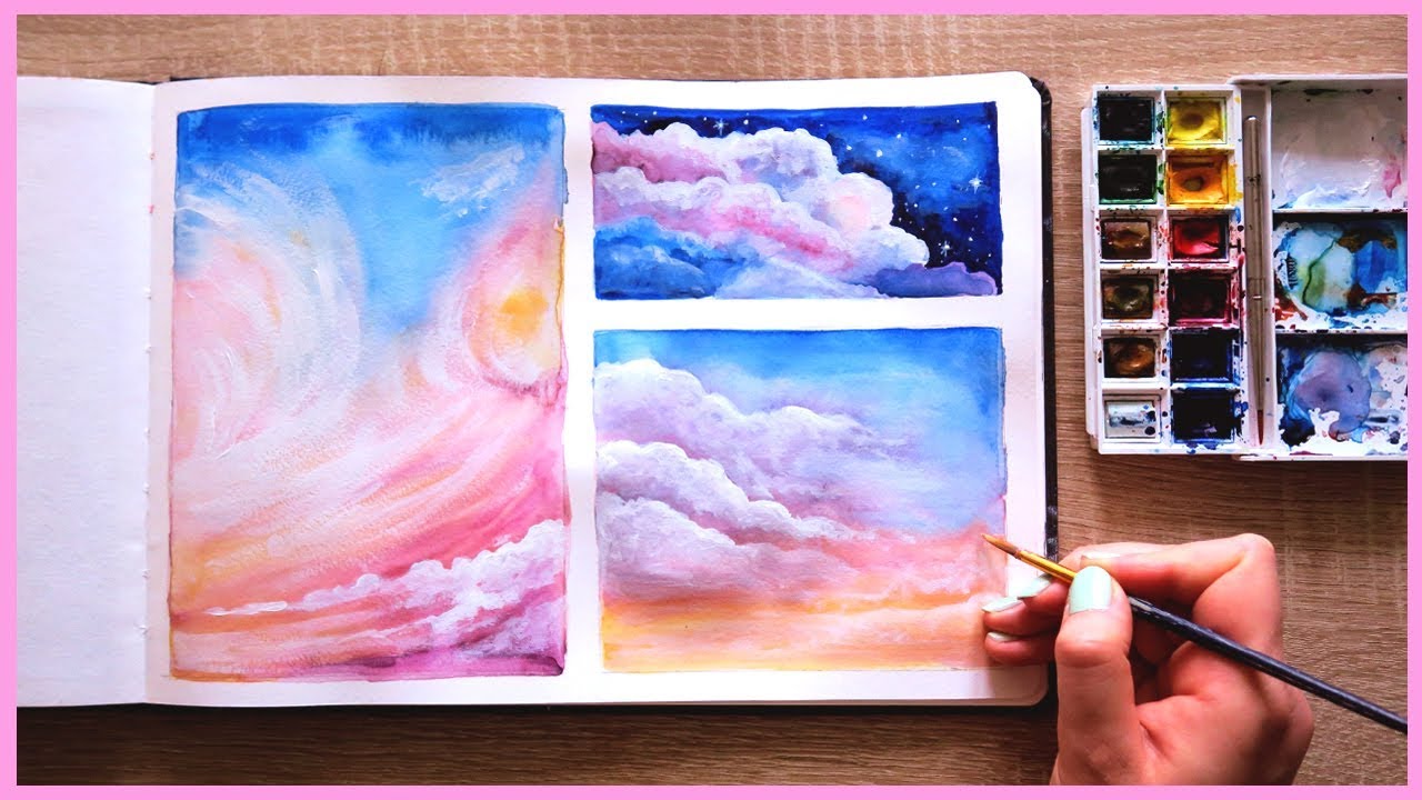 1280x720 How To Paint Cotton Candy Clouds With Watercolors For Beginners