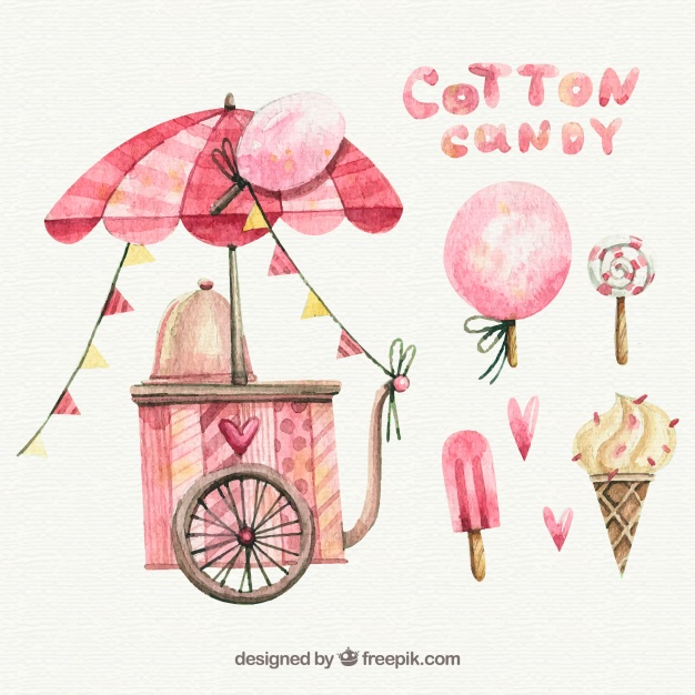 626x626 Watercolor Cotton Candy Cart, Lollipop And Ice Creams Vector